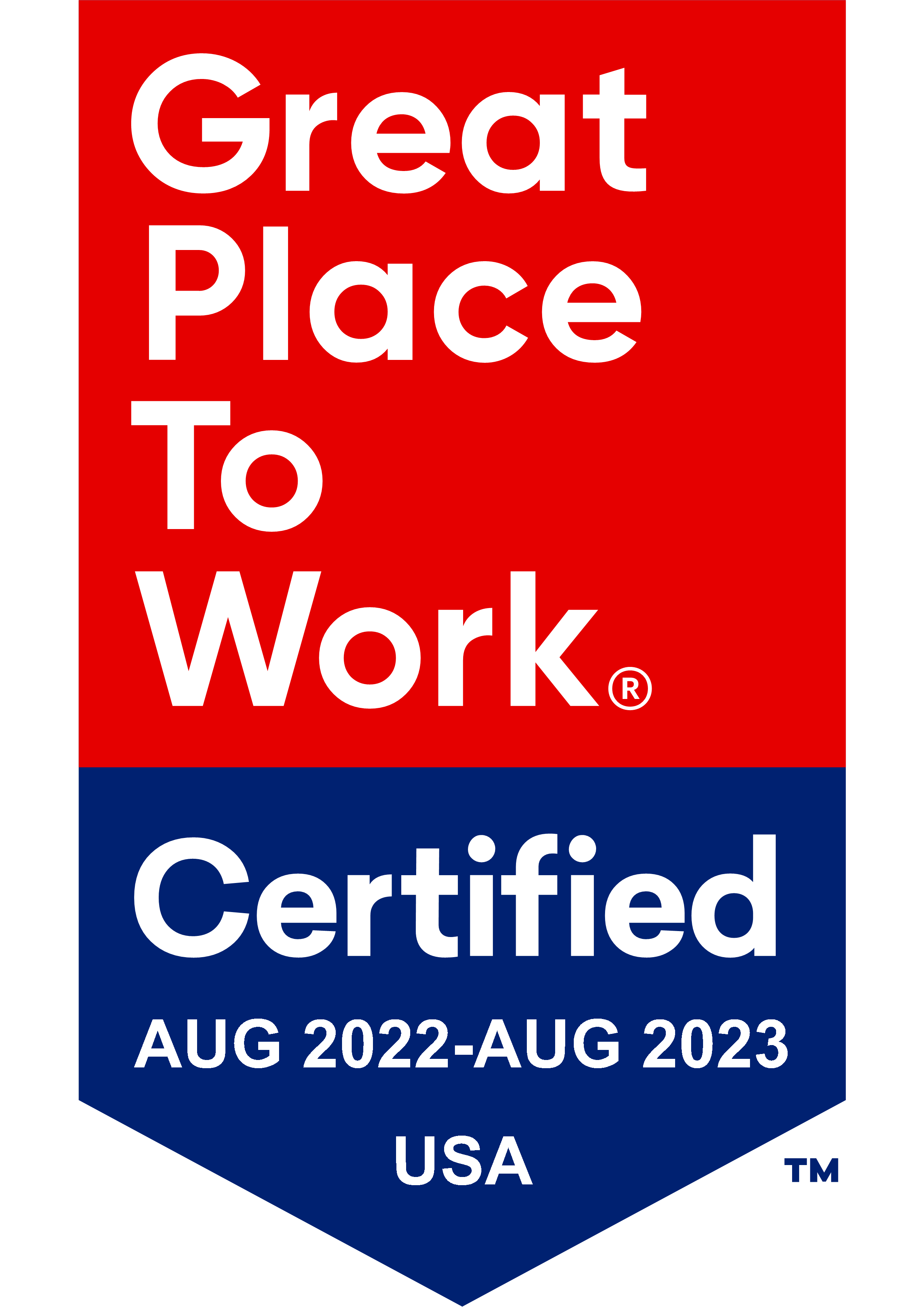 Great Place to Work Certified AUG 2022-AUG 2023 USA
