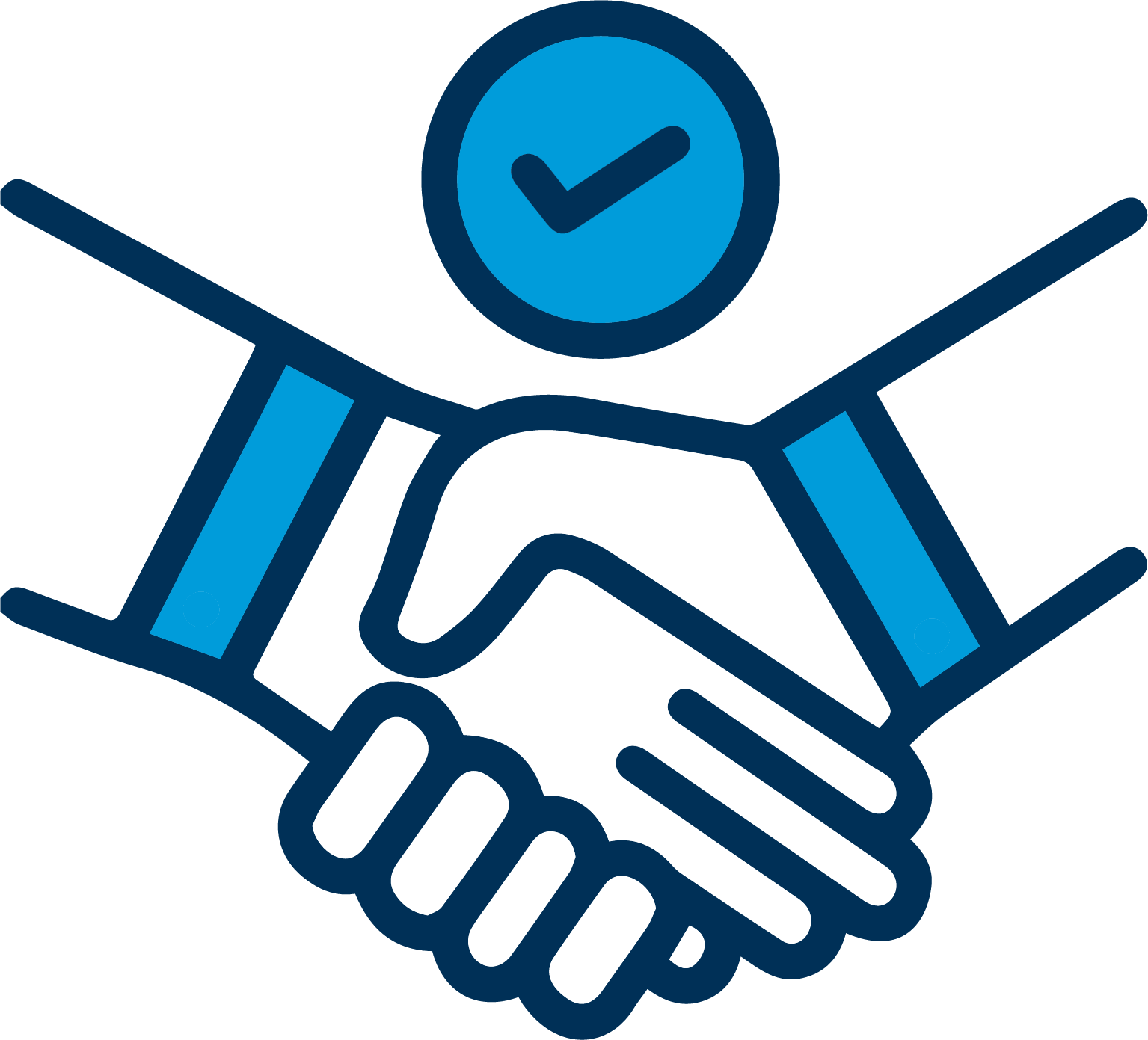 two hands shaking with a checkmark above them